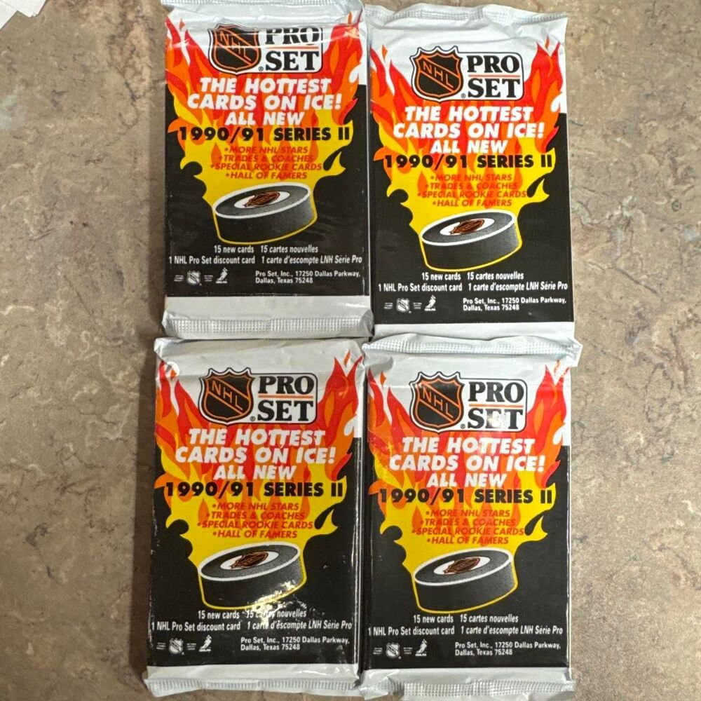 1990-91 Pro Set NHL Hockey Cards - 4 Packs + 2 Bonus Wayne Gretzky Cards
